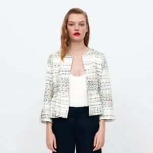 Zara Ivory Textured Peplum Jacket XS